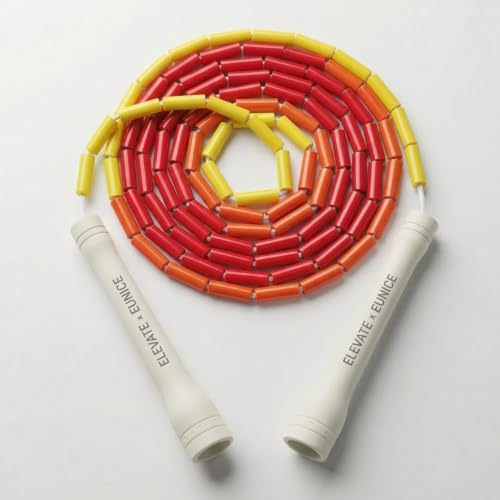 Elevate Rope Beaded Jump Rope, 1 in Beads, 10 ft Adjustable, Segmented - color: Red/Orange/Yellow/White