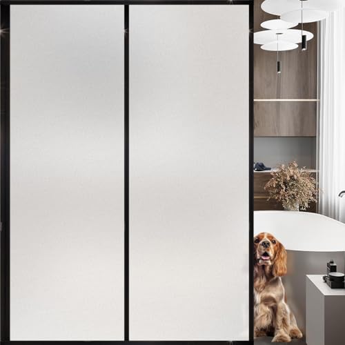 Frosted Window Film, Removable Glass Door Privacy Film, Suitable for Bathrooms, Offices, Static Cling Decorative Film, Reusable Window Stickers (White, 23.6X196.9 Inch)