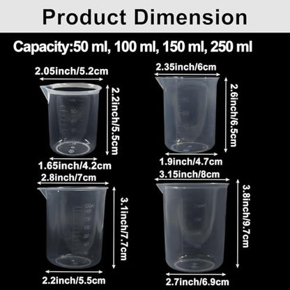 4 Pcs 50ml / 100ml /150ml /300ml Capacity Clear Measuring Cup, Transparent Lab Liquid Mixing Cups, Plastic Graduated Beakers for Kitchen Cooking Medicine Measure Tool - size: 50ml/1.7oz, 100ml/3.4oz, 150ml/5.1oz, 300ml/10.2oz, style: 4 Pcs