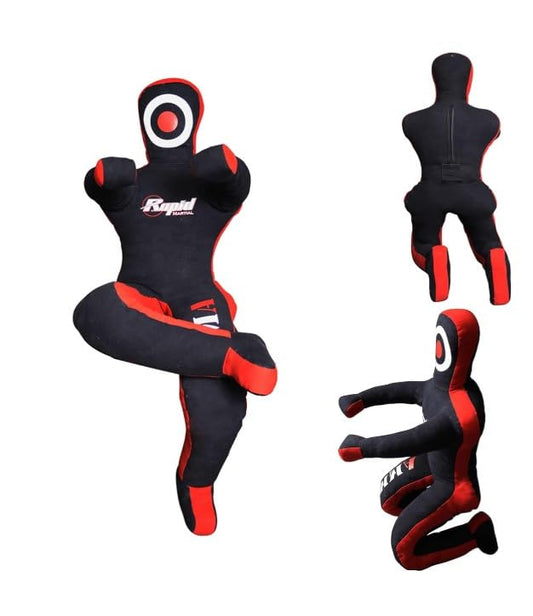 Grappling Dummy for MMA, BJJ & Wrestling – 5FT/6FT Unfilled Training Dummy with Moveable Arms & Legs for Judo & Throw Practice - color: Black-Red-Sit, size: 6 ft-72 inch