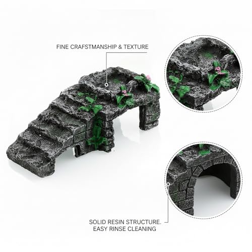 Black Resin Decorative Ornament with Cave and Platform for Home & Garden Display