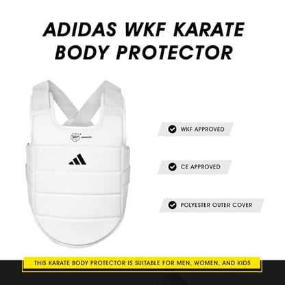 adidas WKF Approved Karate Chest Protector - White w/ Black Logo - size: Small