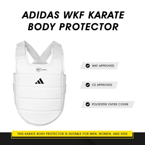 adidas WKF Approved Karate Chest Protector - White w/ Black Logo - size: Medium