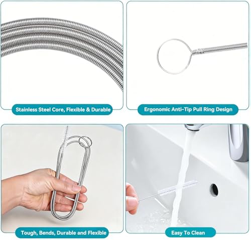 2 Pack 80 Inch Long Flexible Drain Brush, Sunroof Drain Cleaning Tool for Ice Maker, Refrigerator, Straw & Feeding Tube - size: 80 IN