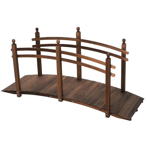 Outsunny 7.5' Wooden Arch Garden Bridge, Safety Rails for Backyard Ponds, Creeks, Streams, Carbonized - color: Carbonized