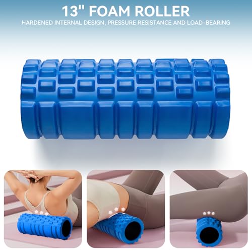 Krightlink 5 in1 Foam Roller Set High Density Foam Roller Muscle Recovery | Deep Tissue Muscle Massage Foam Roller for Exercise, Massage Roller, Massage Ball, Stretching Strap, for Whole Body Blue - color: Deep Blue