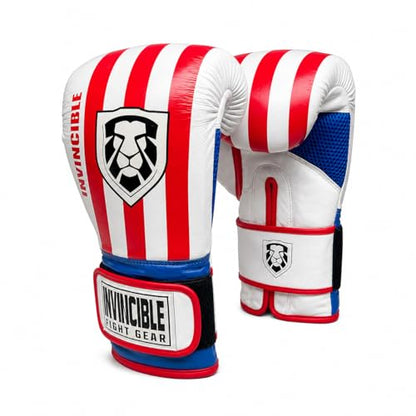 Invincible Fight Gear Flag Leather Boxing Gloves - color: USA Flag, size: 14oz