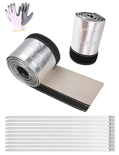 Heat Shroud Aluminized Sleeving Heat Shield fuel line wire heat sleeve for Ultimate Heat Protection Hose Wire Sleeving with 10PCS Stainless Steel Cable Metal Ties-Silve (1-1/2" I.D.x 10FT) - color: Silver, size: 1-1/2"IDx10FT