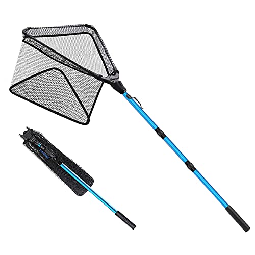 SAN LIKE Fishing Net Fish Landing Net Collapsible Fish Net with Anti-Slip Telescoping Rubber Pole Handle for Kids Adults in Saltwater Freshwater Multi-Size Extending to 37/42/43/51/69/71/89/98inch - color: Aluminum pole,length 48.4" to 89"