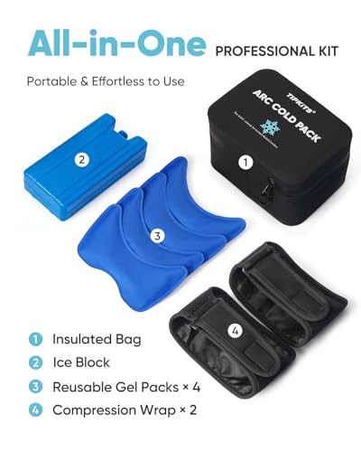 Reusable Ice Pack Wrap Kit for Knee, Long Lasting Cold Packs | Pain Relief & Sports Recovery, Wearable & Portable, 4 Gel Packs, 2 Wraps, Ice Block & Insulated Cooler Bag