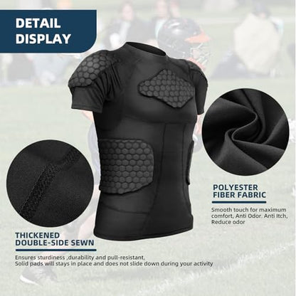 Zicac Men's Sports Shock Rash Guard Compression Padded Shirt Soccer Basketball Protective Gear Chest Rib Guards - color: Black Padded Shirt, size: XX-Large
