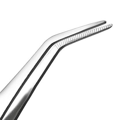 uxcell 6.3-Inch Stainless Steel Tweezers with Curved Pointed Serrated Tip