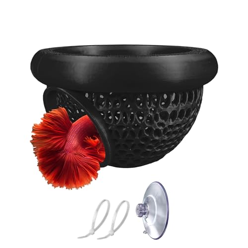 Floating Betta Hammock, Multi-Functional Fish Tank Decor, Betta Hideout with Suction Cup, Feeding Rings, Aquarium Plant Holder, Betta Fish Tank Accessories, Eco-Safe PLA, Medium, Black - color: Black