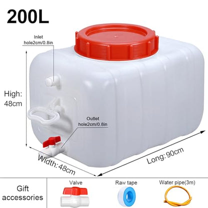 Heavy Duty Water Container Plastic Water Storage Carrier with Tap 50l 80l 110l 200l Water Tank Water Bottle Dispenser for Camping Caravan Hiking Outdoor(Size:200L) - size: 200L
