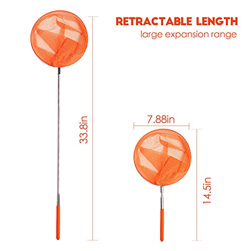Kids Telescopic Butterfly Fishing Nets for Kids Catching Insect Net Outdoor Tools for Catching Bugs Fish Insect Ladybird, Extendable 34 Inches and Anti Slip Grip - color: yellow-2