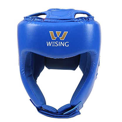 Wesing Professional Boxing Headgear Muay Thai Martial Arts Training Sparing Headgear Without Cheeks - color: Blue, size: Medium