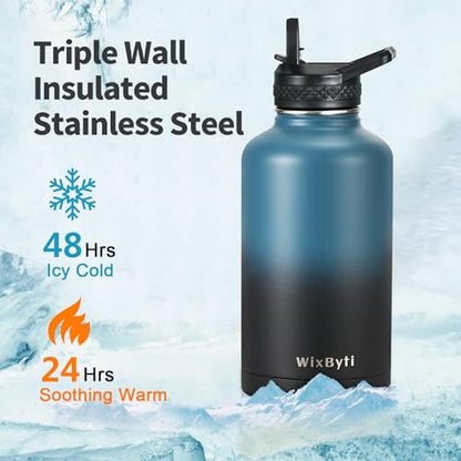 WixByti 64oz Insulated Water Bottle, Half Gallon Stainless Steel Water Jug - color: Blue/Black Gradient, size: 64 Ounces
