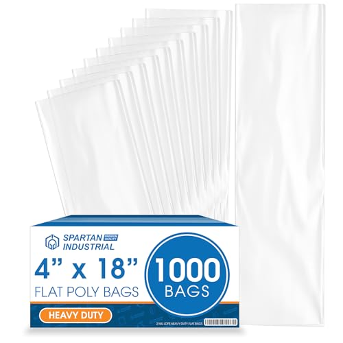 4" X 18" Open-End Flat Poly Bags (1000 Count) - 2 Mil Clear Heat-Sealable Plastic Bags for Packaging, Shipping, Storage - No Adhesive Strip - Spartan Industrial - size: 4" X 18"