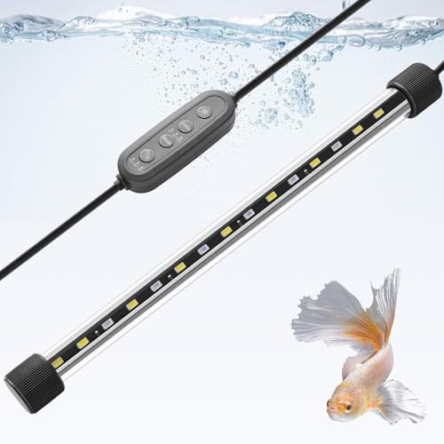 Dirvin 6W LED Fish Tank Light with Timer, Submersible Aquarium Light, 24/7 Mode Sunrise-Daylight-Moonlight and 3 Colors Adjustable Brightness, Auto On/Off, 11in - size: 11in