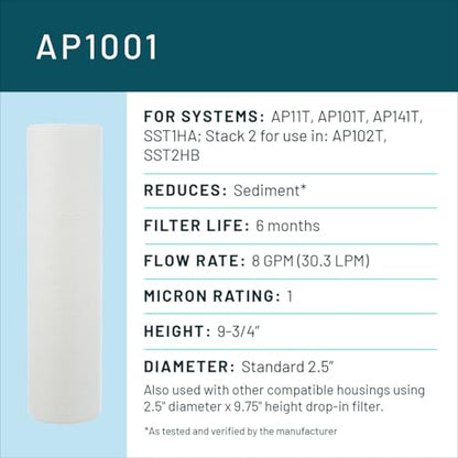 3M Aqua-Pure Whole House Standard Sump Replacement Water Filter Drop-in Cartridge AP1001, 5566601 - style: AP1001, 1 micron sediment
