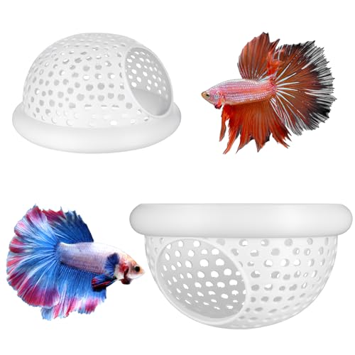 2 PCS Floating Betta Hammock & Shrimp Shelter, 3D Printed Aquarium Hammock | Floating Bettas Hide and Shrimp Cave Safe Resting Spot with Feeding Ring for Bettas Small Fish Betta Fish Tank Accessories(Wh