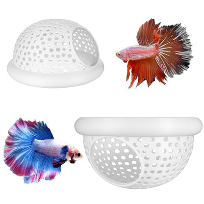 2 PCS Floating Betta Hammock & Shrimp Shelter, 3D Printed Aquarium Hammock | Floating Bettas Hide and Shrimp Cave Safe Resting Spot with Feeding Ring for Bettas Small Fish Betta Fish Tank Accessories(Wh