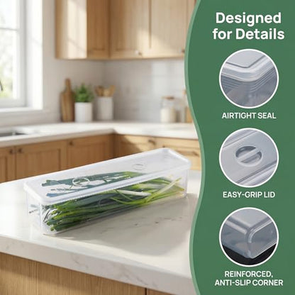 3Pcs Stackable Food Storage Containers, Snackle Box Container Portion Control, Fridge Organizer with Removable Drain Plate & Lid for Fish, Meat, Fruits, Vegetables