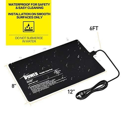 iPower 8 by 12-Inch 16W Reptile Heat Mat, LCD Digital Aquarium Thermometer, Under Tank Warmer Terrarium Heat Pad for Turtles Lizards Frogs and Other Small Animals, Multi Sizes