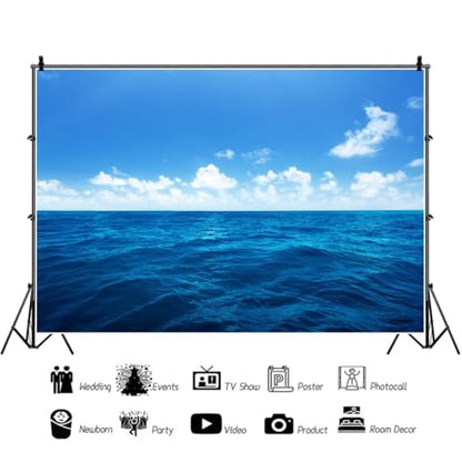 Yeele 8x6ft Blue Ocean Scene Backdrop Blue Sky White Clouds Sea Wave Natural Seascape Photography Background for Sea Theme Baby Shower Kids Birthday Party Decoration Photo Shoot Props Vinyl