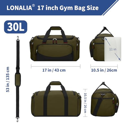 30L Gym Sport Duffle Bag, 17 inch, Olive Green - color: Olive Green