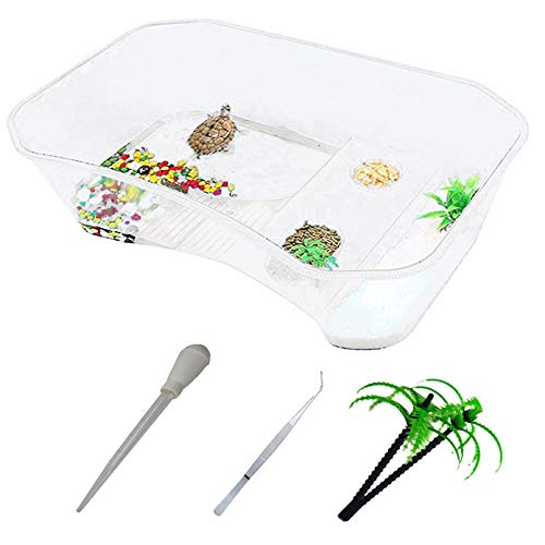 Plastic Turtle Tank Reptile Habitat Pet Terrariums Turtles Tank Aquarium Terrapin Topper Basking with Platform Plants,Durable,Safe, Non-Toxic(White) - color: White