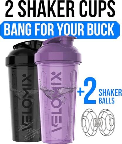 VELOMIX 2 Pack 28oz Protein Shaker Bottle for Protein Mixes (Purple/Black) - color: A01) Purple / Black