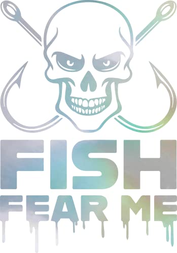 Fish Fear Me Skull And Fish Hooks (Hologram) (Set Of 2) Premium Waterproof Vinyl Decal Stickers For Laptop Phone Accessory Helmet Car Window Bumper Mug Tuber Cup Door Wall Decoration - color: HOLOGRAM, size: 6.7 inches x 9.6"