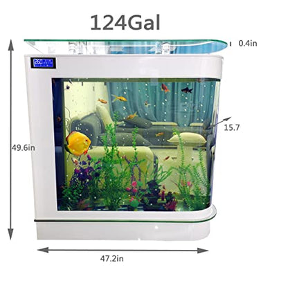 124Gal LED Aquarium Kit Upright Fish Tank Large Glass Fishbowl Glsaa Bar for Patios Living Office Room and Kitchen