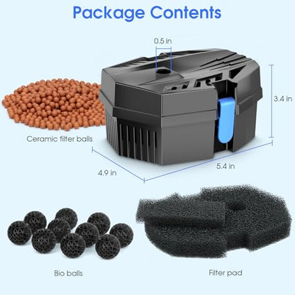 Small Pond Filter Box - Pond Filter with Bio-Balls & Ceramic Rings, Submersible/Fountain Pump Compatible for Koi Ponds, Garden Fountains & Aquariums (No Built-in Pump)