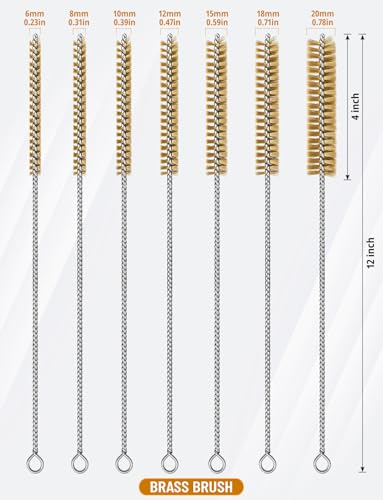 7pcs Brass Wire Brushes Set, 12 inch Pipe Cleaner Brush，Parts Cleaning Brush Bore Brushes for Tubes, Cylinders, Bottle, Auto Parts (6mm/8mm/10mm/12mm/15mm/18mm/20mm) - style: BrassWireBrush7PCS
