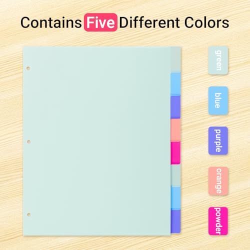 8 Tabs Durable Plastic Write & Erase Large Tabs Dividers for 3 Ring Binders, Rectangle Binder Dividers with Sticker for Study, Teacher, Office, Home Organizers (Multi A, 3 Set (24 Tab))