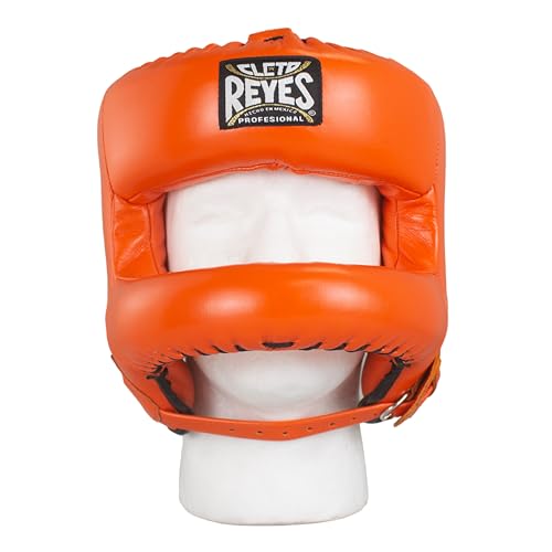 CLETO REYES Boxing Headgear with Face Bar for Men and Women, Protective Head Guard Face Saver, Sparring Fighting Sports - color: Tiger Orange