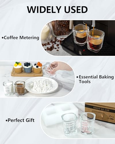 Shot Glasses Measuring Cup Set 2PACK Espresso Shot Glasses Liquid Heavy Glass 2oz/60ml (Black) - color: 2 Pack-ZBlack