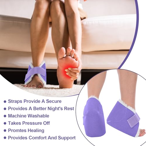 2 Pcs Sheepskin Heel Protectors for Pressure Sore Pad, Purple - color: Purple