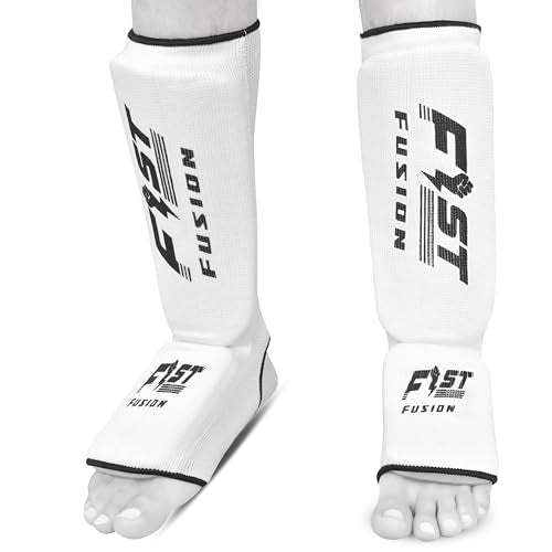 Muay Thai Shin in Step, Kickboxing MMA Boxing Training Elasticated Breathable Leg Foot Guard Socks Pair - color: White, size: Medium