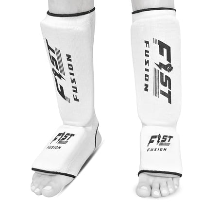 Muay Thai Shin in Step, Kickboxing MMA Boxing Training Elasticated Breathable Leg Foot Guard Socks Pair - color: White, size: Medium