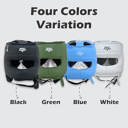 A1 Boxing Sparring Headgear – Face Saver Head Guard with Nose Protection, Cowhide Leather Boxing Headgear for MMA, Muay Thai & Kickboxing Training - color: Blue, size: Small-Medium