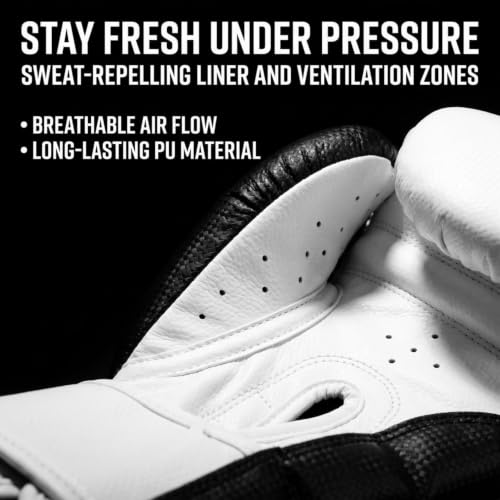 Amber Fight Gear Alpha Series PU Boxing Gloves Pair - color: Black/White, size: 10oz