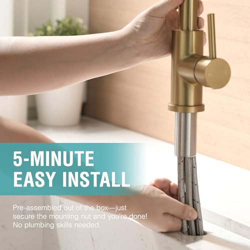 Modern Bar Sink Faucet for Kitchen Sink Single Handle with Pull Out Sprayer Hot and Cold Prep Sink Faucet Brushed Gold - color: 4 Brushed Gold