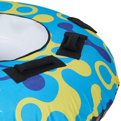 Inflatable Towable Tube, 1 Rider, PVC+600d Polyester Rib Fabric, Four Foam-Filled Reinforced Handles, Quick Connect Tow Point, Boat Tubes and Towables, Stable Ride