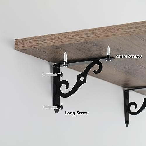 HOME MASTER HARDWARE Decorative Shelf Brackets 5x3-1/2 in Wall Mounted Floating Shelf Bracket L Heavy Duty Support Corner Brace Joint Right Angle Bracket for DIY Open Shelving with Screws Black 2 Pcs
