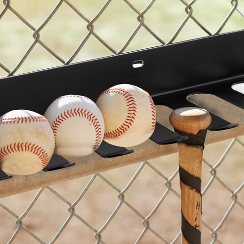 QWORK Heavy-Duty Steel Wall Mount Baseball Bat Holder, Powder-Coated Black, 14-Bat Capacity, with Gear Hooks, Complete Installation Kit, Ideal for Home, Garage and Dugout