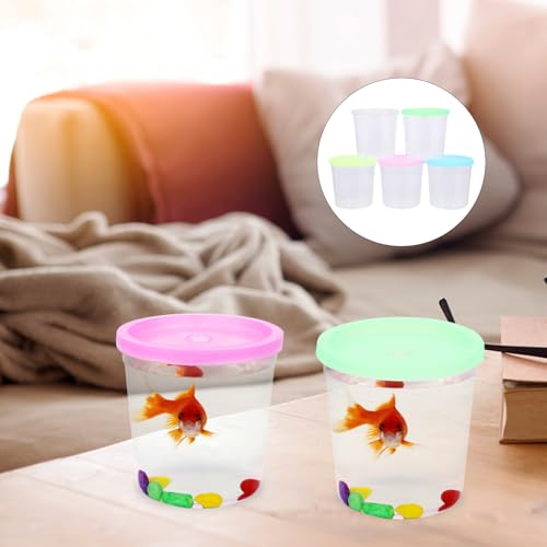 LALAFINA 12pcs Plastic Betta Fish Cups with Lids, Jellyfish Cup Hatching Container Versatile Flower Arrangement Fish Farming Bowl, Random Color