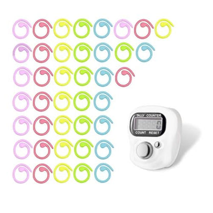 51PCS Metal Stitch Markers & Electronic Finger Counters Kit for Crocheting - color: White